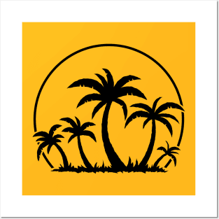 Palm Trees And Sunset in Black Posters and Art